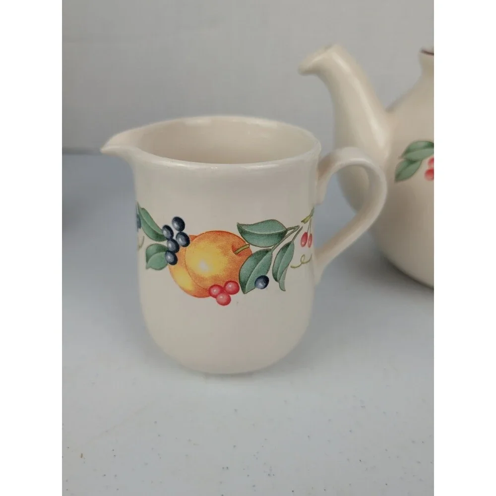 Vintage Corelle Coordinates Stoneware Teapot With Creamer & Sugar Bowl  Fruit